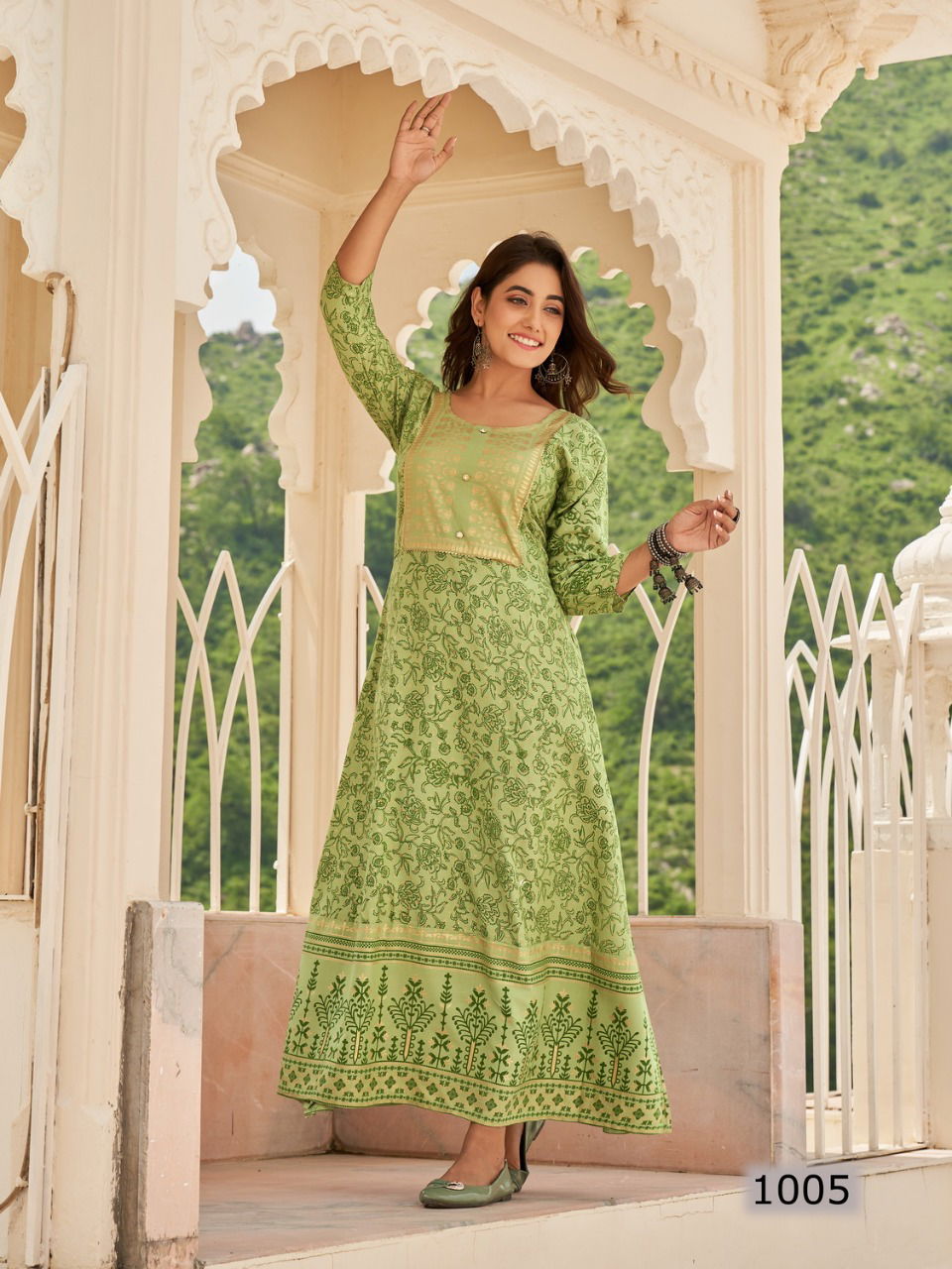 Radhika Twinkle Rayon Printed Ethnic Wear Anarakli Kurti Collection